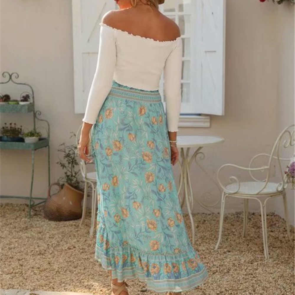 mint Boho Hippie Gypsy Floral HI LOw Maxi Dress - Picture 2 of 7